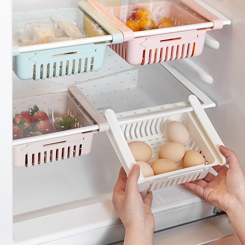 Kitchen Fridge Organizer Adjustable Stretchable Refrigerator Organizer Drawer Basket Kitchen Food Accessories Storage Rack Box