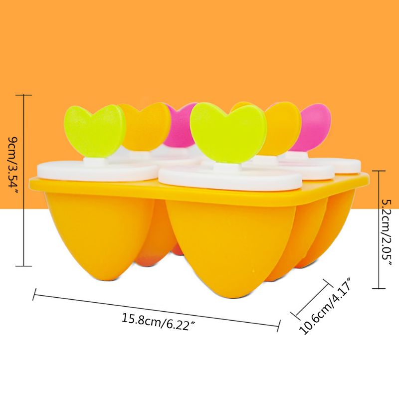 Homemade DIY Ice Cream Mold 6 Cell Heart Frozen Popsicle Lolly Maker Summer Tool X4YD