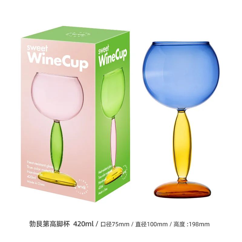 Copa de copa de vino de colores, vasos Bordeaux Borgoña, vasos de cóctel de vidrio de borosilicato, decoración para amantes, 1 ud.: Rosa
