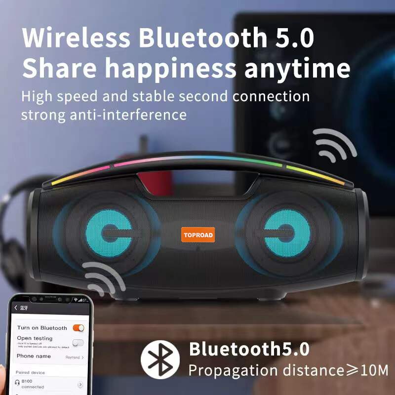 Toproad Bluetooth Speaker 20W Draagbare Draadloze Stereo Bass Outdoor Grote Home Party Boombox Kolom Ondersteuning Fm Radio Led Verlichting