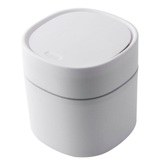 Mini Trash Can 2L Desktop Waste Bin Push-type Pop-lid Sanitary Bucket Garbage Basket Table Trash Can Garbage Sundries Bucket: Spring cover white