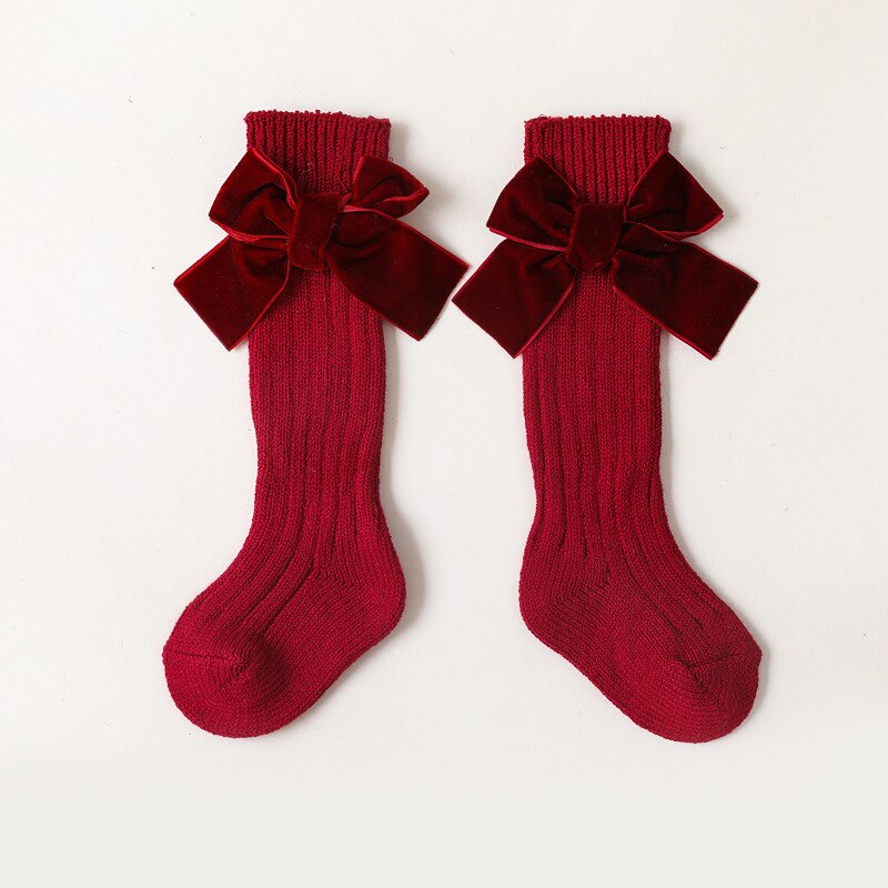 Calzini alti al ginocchio per ragazze invernali calzini per bambini grandi con fiocco scaldamuscoli solidi principessa bambini calzini morbidi a maglia lunga per 1-8 anni: Red / 1-3 Years (S)