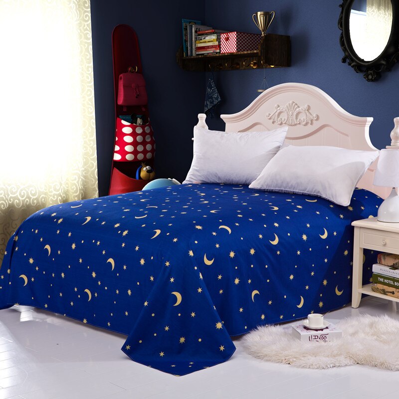 Drap de lit plat de couleur jaune | Étoiles de lune, drap plat de dessin animé, 1 pièce, drap de lit de ponçage en Polyester (sans taie d'oreiller),