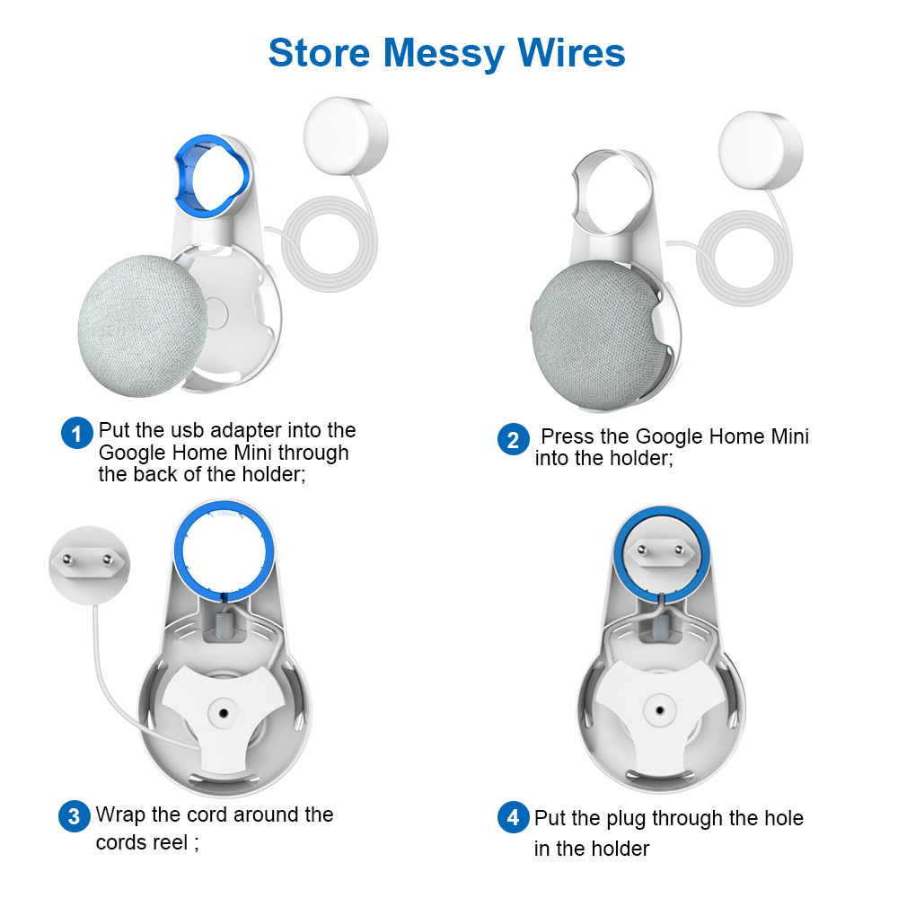 For Google Home Mini Wall Mount with Cable Management Outlet Hanging Stand Holder Voice Assistant Bracket Accessories