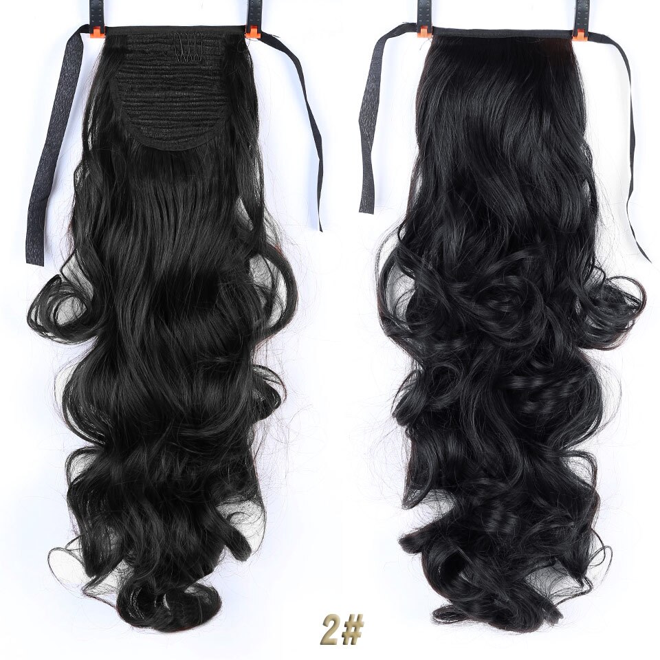 Extensiones de cola de caballo sintética largo ondulado de 22 ", coleta con cordón, extensión de cabello Natural, resistente al calor