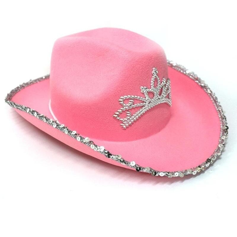 Light Pink Cowgirl Hat Western Tiara Cowgirl Hat For Women Girl Pink Tiara Cowgirl Hat Cowboy Cap Costume Party Hat