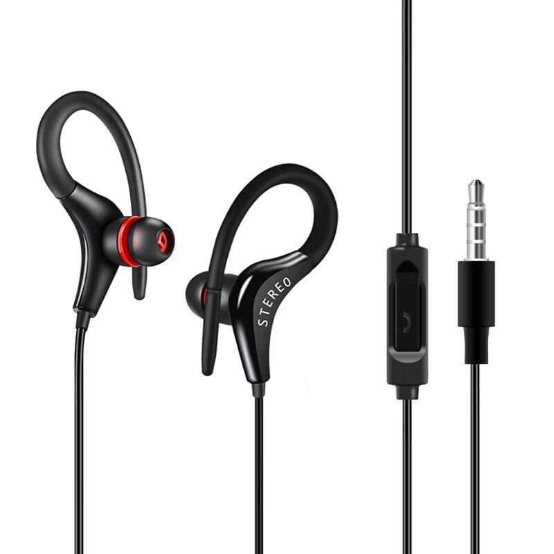 Mode Wired Sport Hoofdtelefoon Stereo Bass Oortelefoon Gaming Oordopjes Running Koptelefoon Met Mic Oorhaak Headset Voor Telefoons Xiaomi: Black