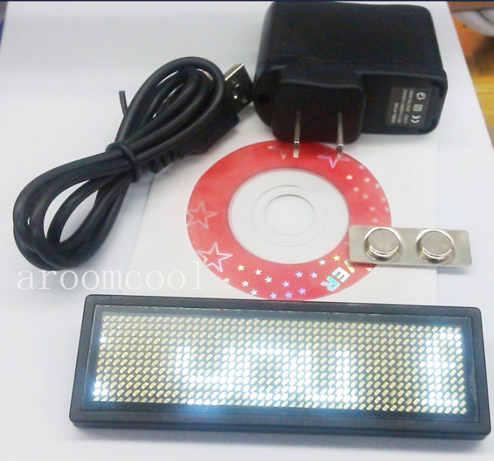 White LED Programmable Scrolling Name Badge Tag Message