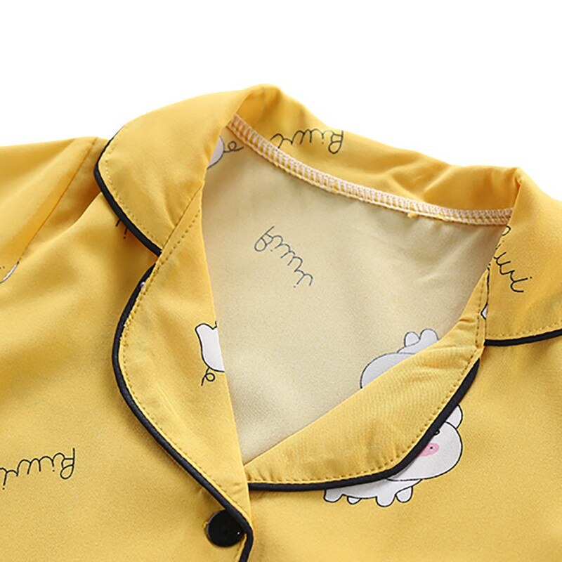 Barn pyjamas set flickor tecknad gris mönster nattdräkt barn tecknad nattkläder gul pyjamas barn bomull nattkläder 7