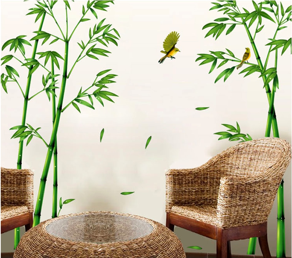 Verwijderbare Groene Bamboe Bos Diepten Muursticker Creatieve Chinese Stijl Diy Boom Home Decor Decals Voor Woonkamer Decoratie