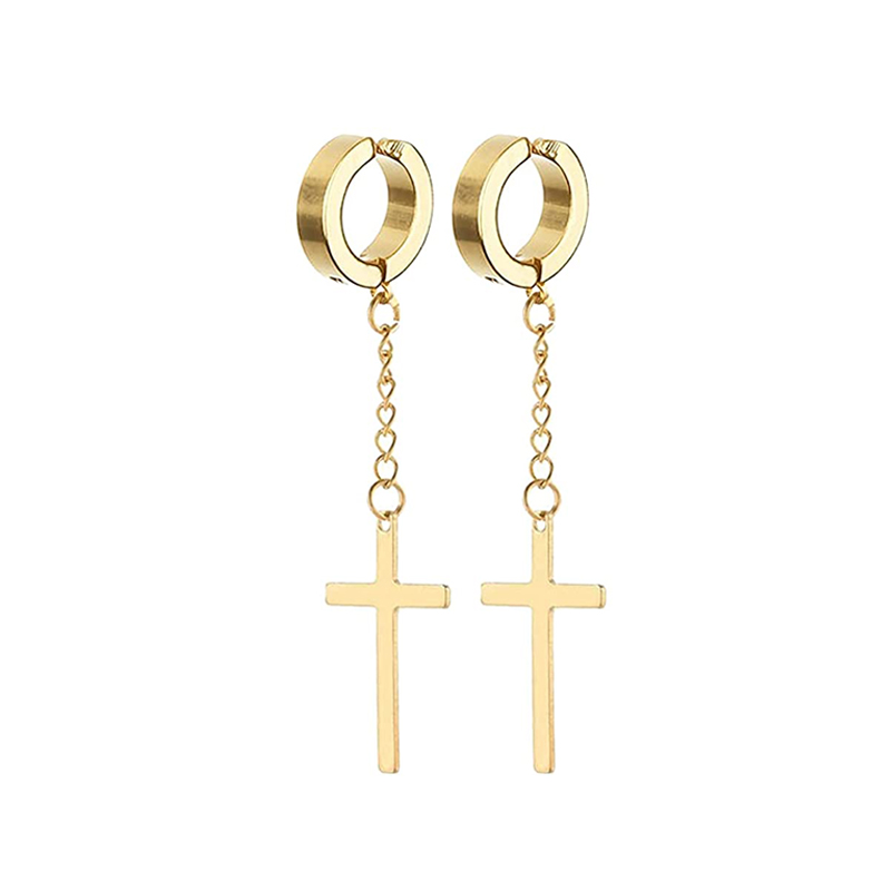 WKOUD-pendientes de aro con forma de cruz para hombre y mujer, joyería colgante, Color dorado, minimalista, delicado: Oro oscuro
