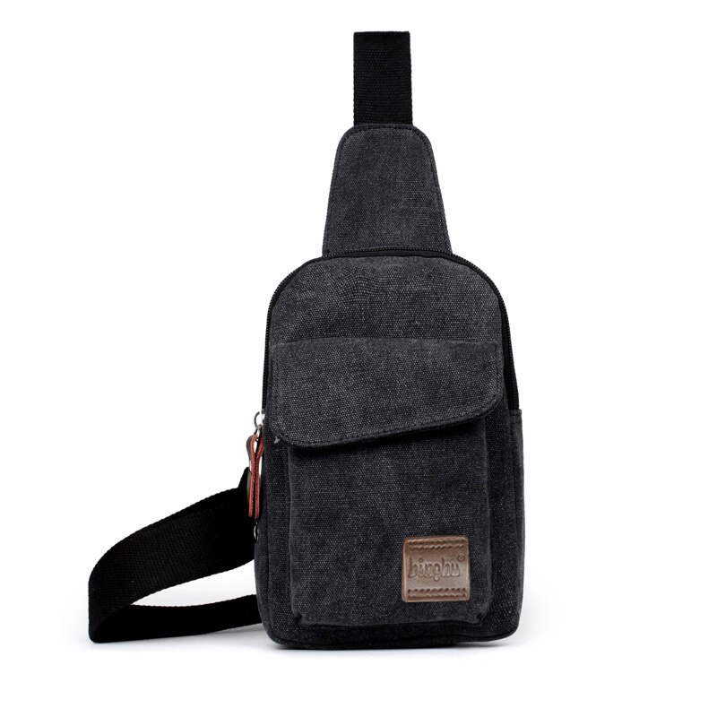 Unisex canvas heuptas heren reistas borsttas casual crossbody tassen outdoor canvas satchel schoudertas: Zwart