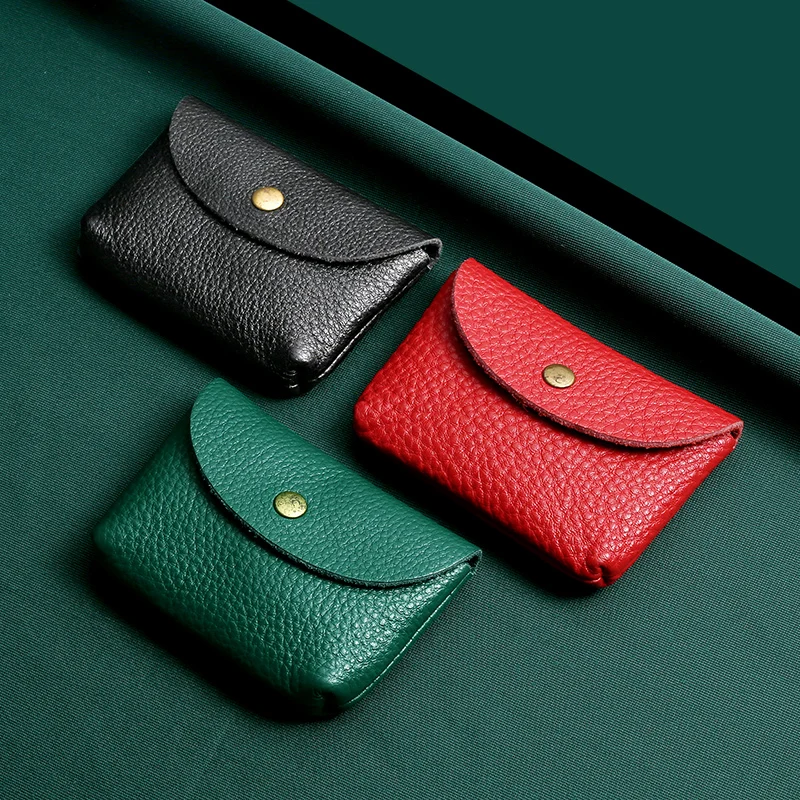 Echt leder Mini Umschlag Wickelt asche einfache Schnalle Rindsleder große Kapazität Karten tasche Frauen Geldbörse