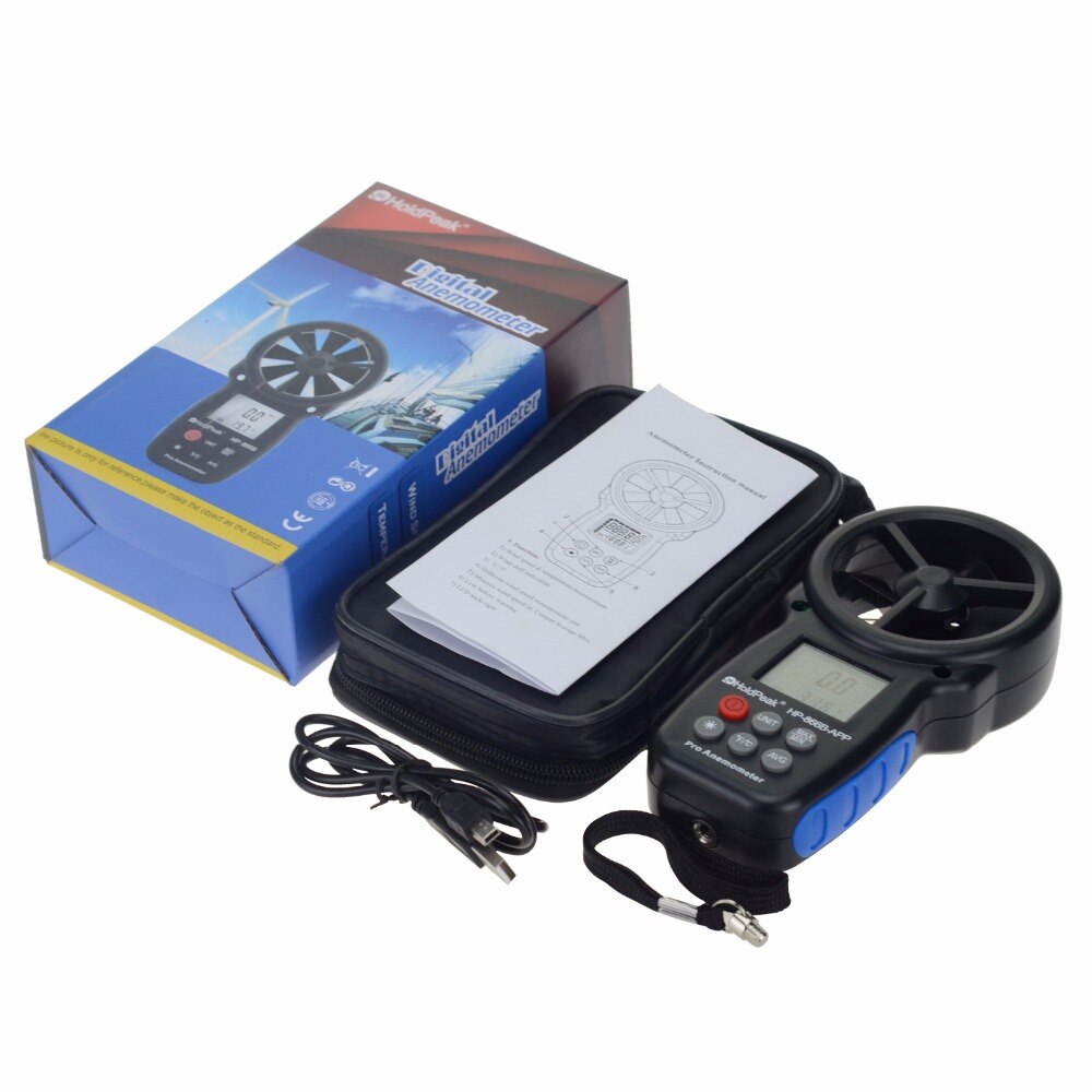 0.3~30m/s Digital Anemometer With Mobile APP Wind Speed Measurement Meter Measure Temperature Tester tools,HoldPeak HP-866B-APP