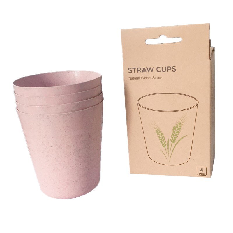 4pcs Pink Kitchen Wheat Straw Tableware Reusable Household Dishware Kids Adult Spoon Fork Cup Salad Soup Bowl Plate: A1-4pcs pink cup