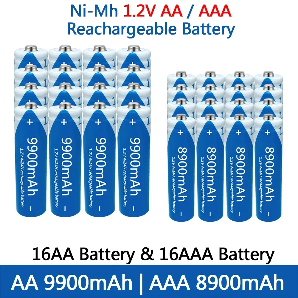 AA AAA battery 1.2V rechargeable NIMH Battery high capacity 9900mAh rechargeable Battery for toys Remote control mouse: Blue