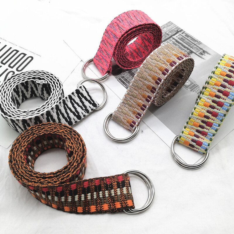 Lærred afslappet bælter til kvinder retro 130cm lang rem boho stil vævning d form spænde kvindelige harajuku linning jeans bukser