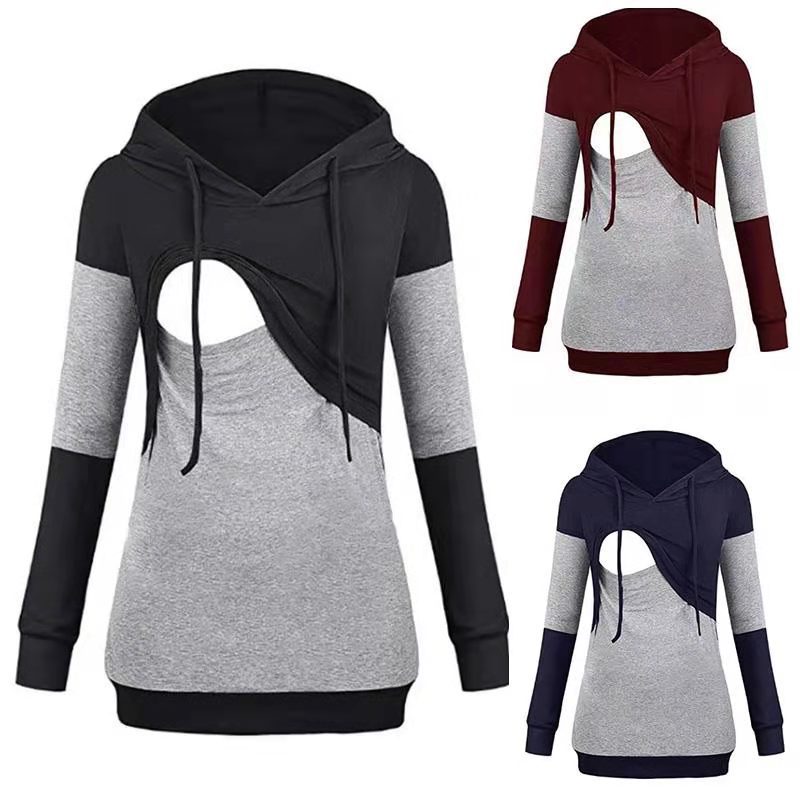 automne et hiver couleur contrastée à capuche soins infirmiers à manches longues chandail allaitement chandail soins infirmiers vêtements