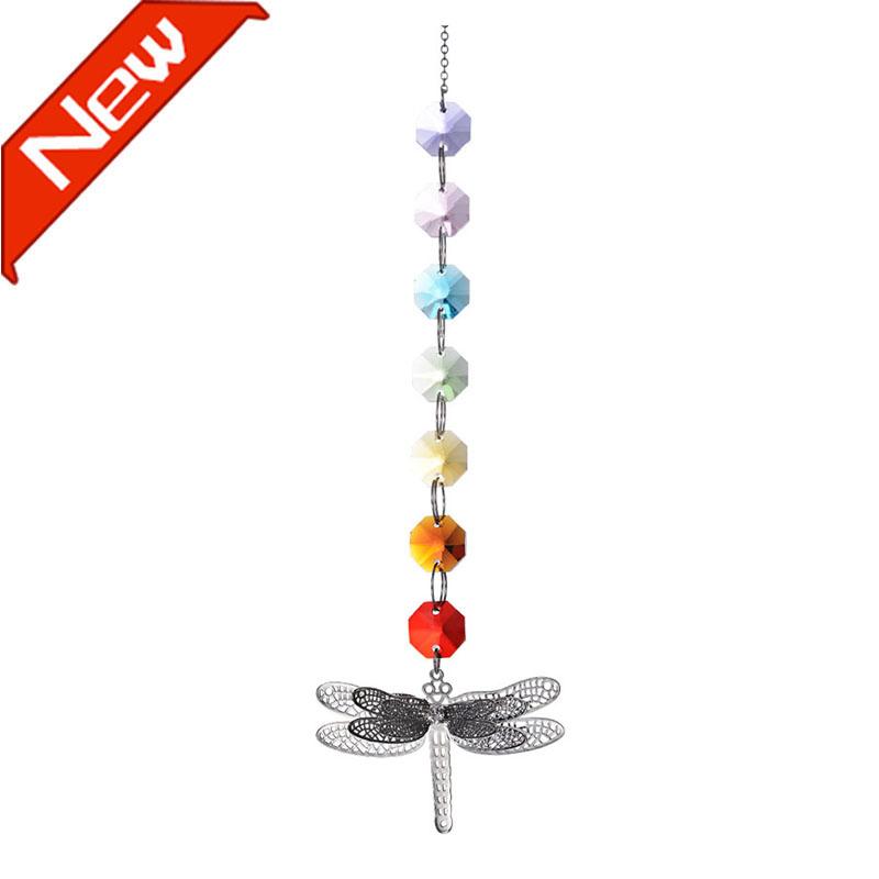 1Pc Carillon Jardin Vent Crystal Kleurrijke Achthoekige Dragonfly Opknoping Ornament Dragonfly Bead Gordijn Hanger (Kleurrijke 14Mm)