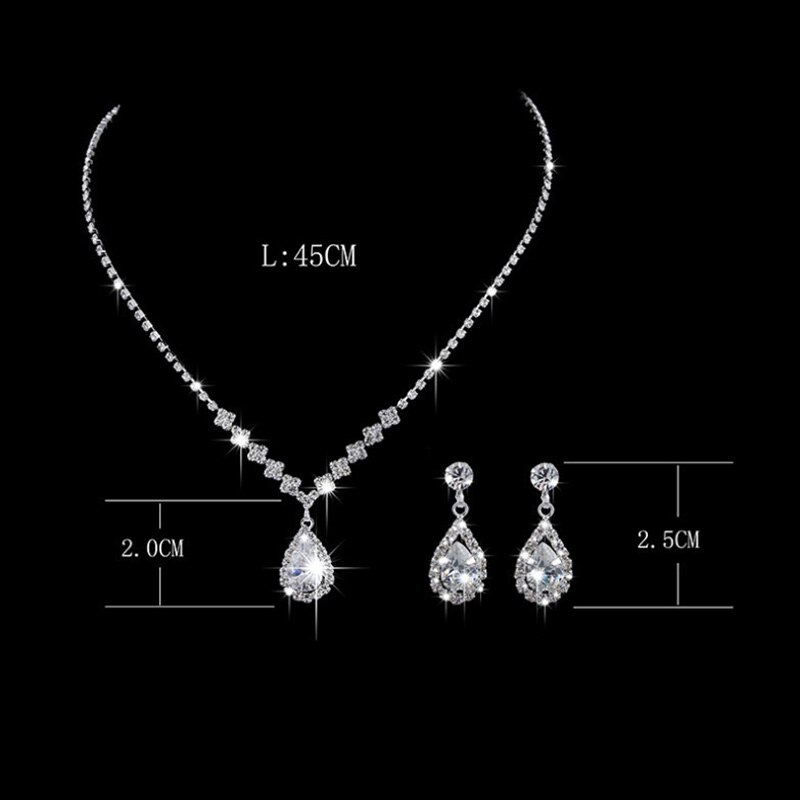 Rhinestone Waterdrop Wedding Jewelry Set Crystal Earring Pendant Necklace Bridal Bridesmaid Jewelry Sets