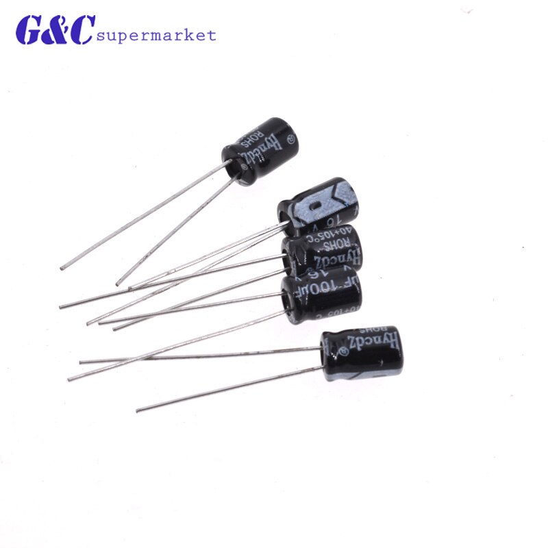 50PCS 100uF 16V 105 Radial Electrolytic Capacitor 5x7mm