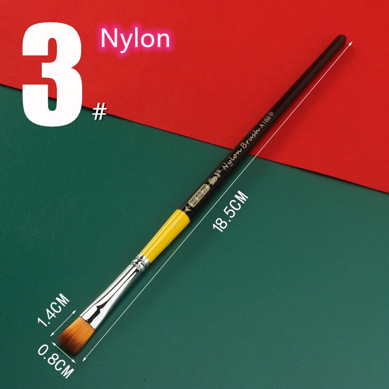Nylon Paint Brush Used To Wood Makeup Safety Acrylic Watercolor Oil Painting for Artist Drawing Art Supplies No.1 A168 1Pcs: 3 Nylon Flat Head