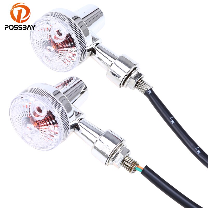 POSSBAY-clignotant clignotant moto Chrome | Indicateur lumineux café Racer, lampe ambre pour Honda Yamaha Suzuki Harley