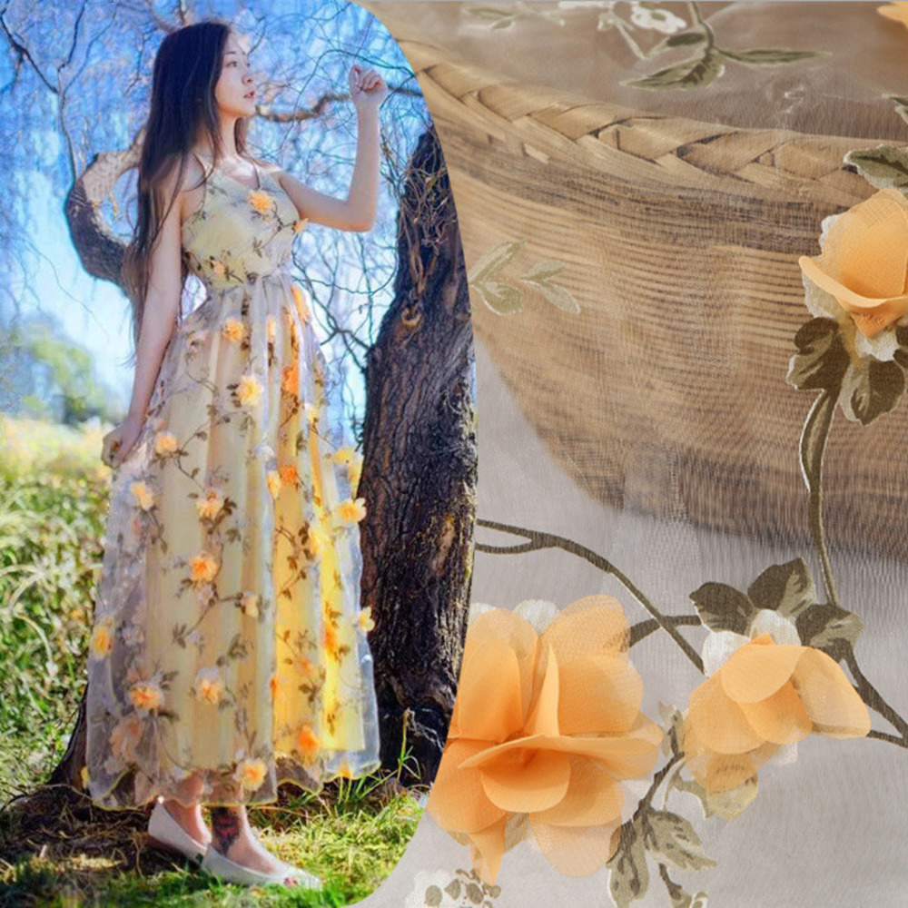Bredde 140cm broderede blomster blonder stof dubai syning diy tyl applikation bånd kjole bryllupsfest kjole guipure dekoration