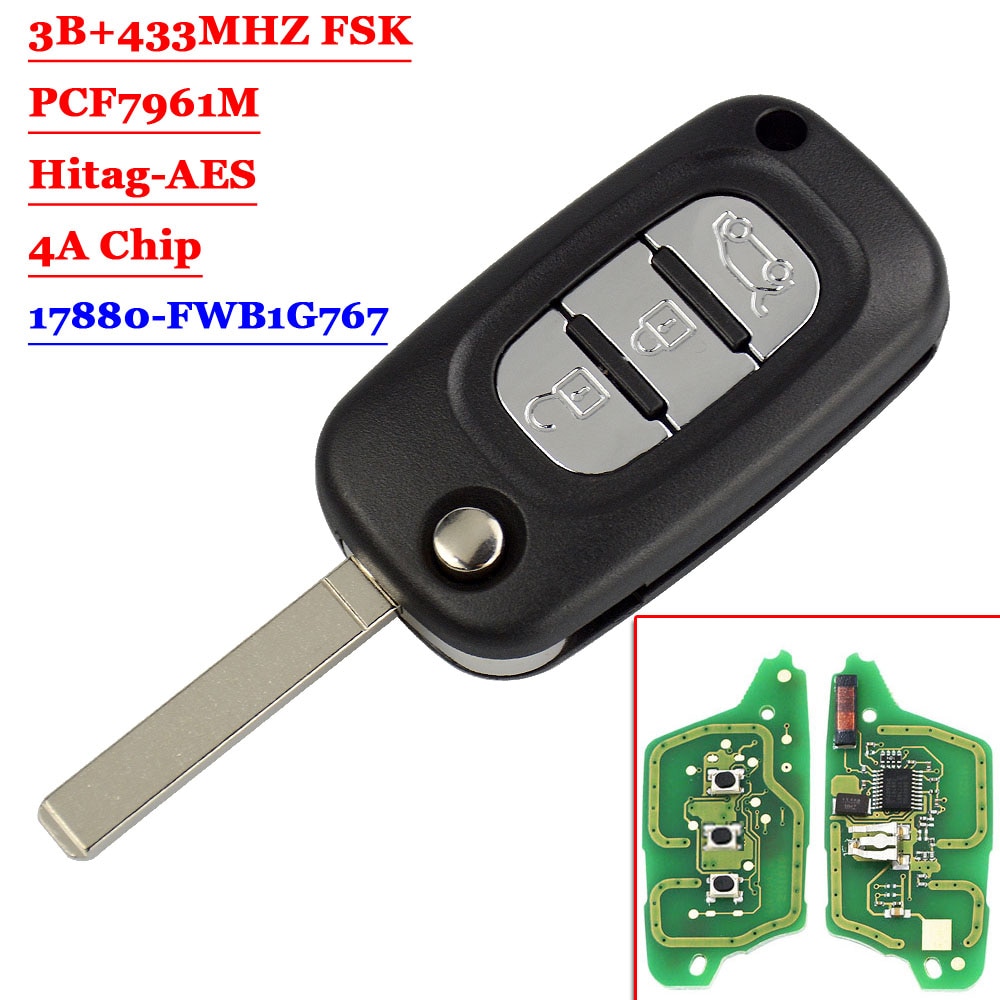 Aftermarket 3 Button Flip Remote Smart Car Key Fob 433Mhz 4A Chip for Mercedes Benz Smart Fortwo 453 Forfour