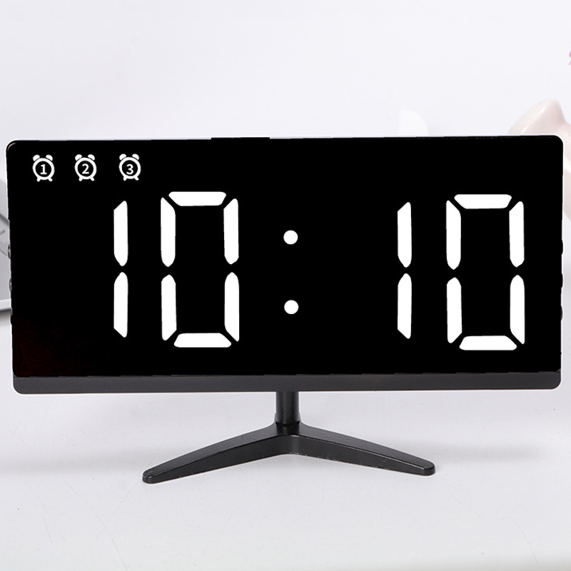 Digital led vekkerklokke speil usb-ladeport multifunksjon stor lcd-skjerm bordklokke med temperatur snooze skrivebordsklokker