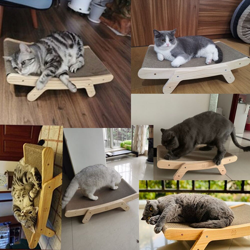 3 In 1 Solid Wood Anti Cat Scratcher Cat Scratch Board Kitten Corrugated Paper Pad Vertical Pet Cat Toys Grinding Nail Scraper
