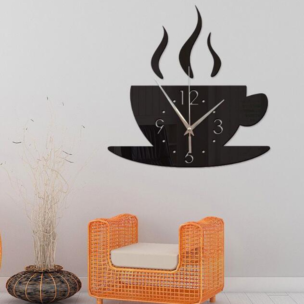 3D naklejka robić zrobienia w domu zegar ścienny, lustrzany efekt filiżanka kawy w kształcie duży zegar ścienny DIY robić salonu sypialnia biuro, łatwy w instalacji