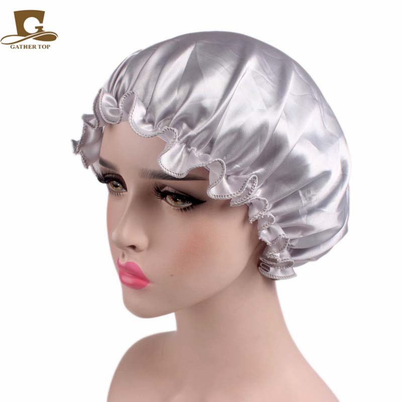Gorro de noche de seda de mora para el cabello, gorro de ducha de seda pura para dormir, toalla para el cabello, accesorios para el baño: silver