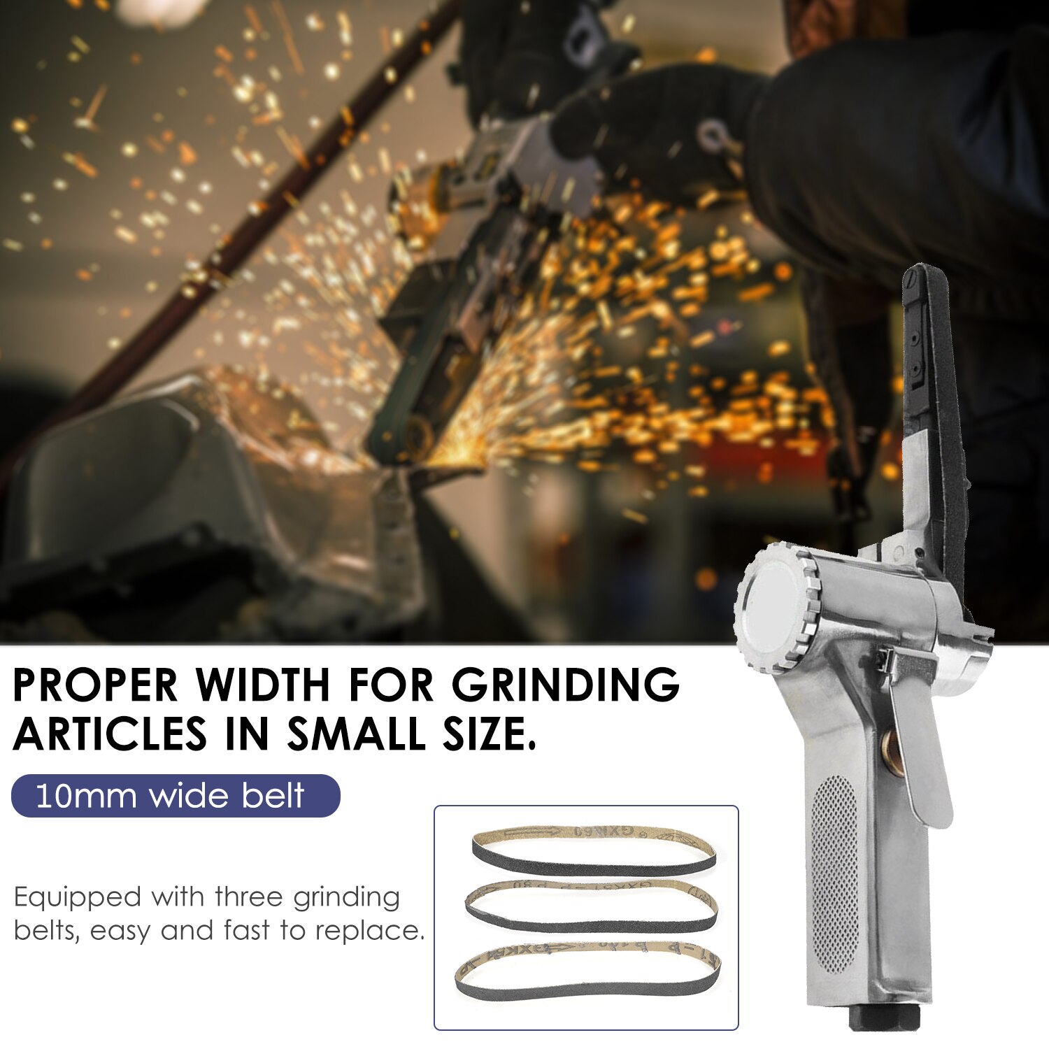 10MM Metal Air Belt Sander Machine with 1/4-Inch Air Inlet Pneumatic Belt Sander Polishing Machine Grinding Machine Power Tool