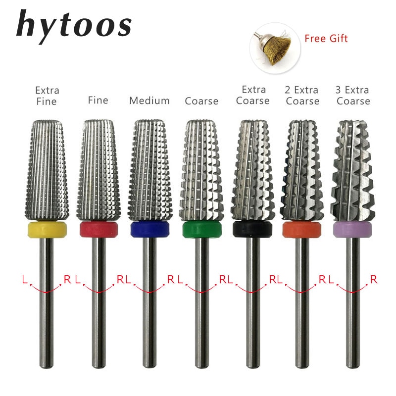 Hytoos 7 Stks/set 5 In 1 Nail Boren Met Cut 3/32 "Tapered Carbide Bit Twee-weg Frezen cutter Voor Manicure Boor Accessoires