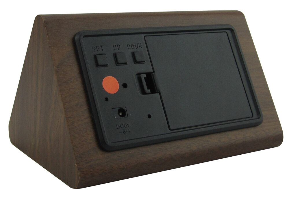 Jinsun Wekker Moderne Houten Thermometer Desk Klokken Led Digitale Klok Geluid Controle Mini Led Tafel Klok