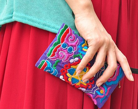 Porte-monnaie brodé tendance nationale, pochette de jour brodée, portefeuille en coton doux, vintage, 1 pièce/lot
