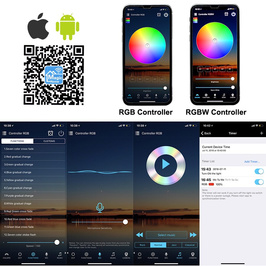 DC12V Mini Smart RGB RGBW WiFi Music LED Controller 21Key RF Remote Control For RGB RGBW LED Strip Lights With IOS Android APP