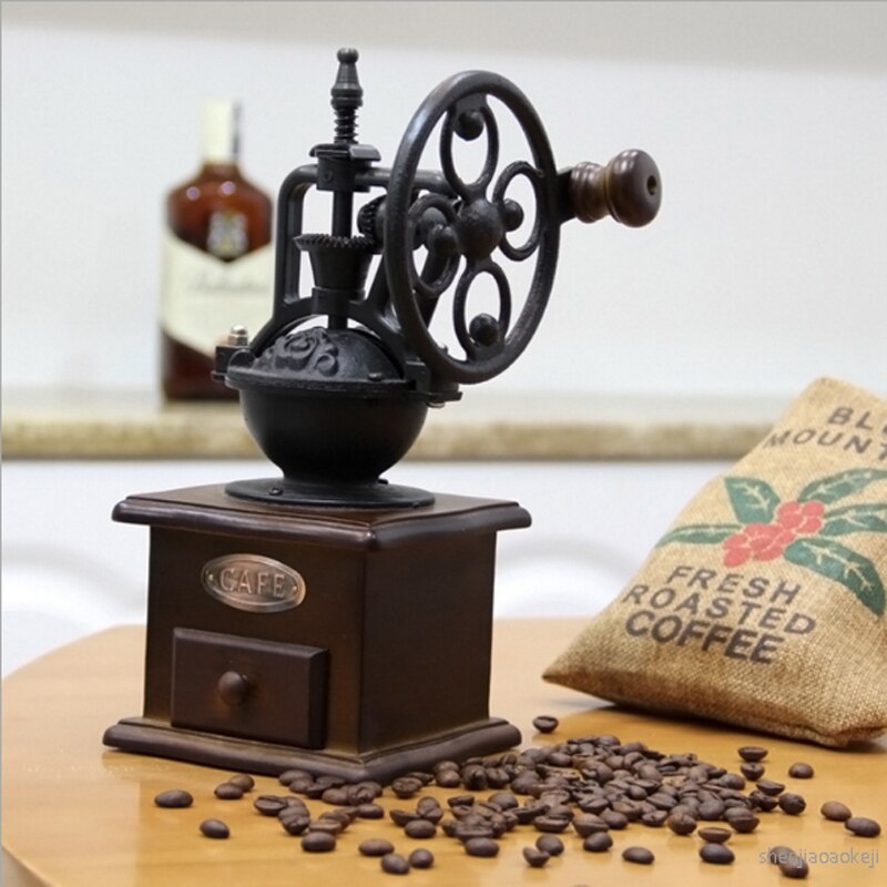 ronde handleiding wiel koffie slijpmachine voor Thuis oude koffie handleiding koffiemolen Retro Hand schudden grinder