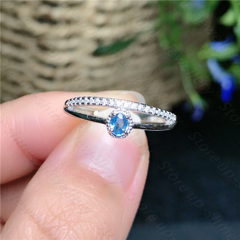 Anillo de zafiro de color Natural, anillo de plata 925 para mujer, atmósfera simple y estilo largo fluido