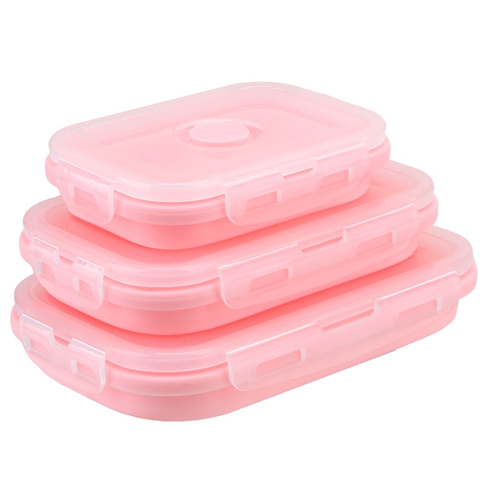 3 Stks/set Opvouwbare Siliconen Gunstig Lunchbox Keuken Accessoires Bento Dozen Lunchbox Voedsel Fruit Salade Opbergdoos: Roze