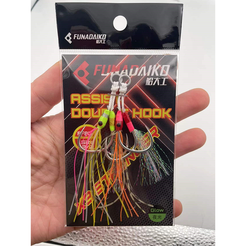 Funadaiko gäddkrok dubbel jigg krok långsam jigg krok krok fiske jighook assis krok fiskkrokar dubbla jigg krokar tackla