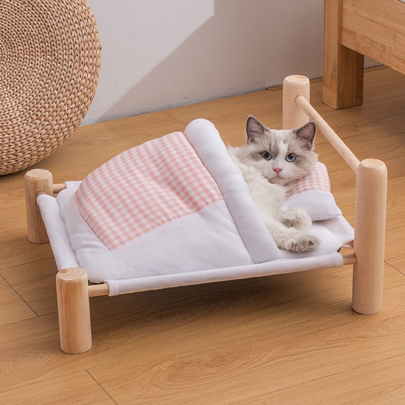 Kat Bed Houten Lounger Hangmat Winter Warm Kat Dekbed Leuke Kitten Katten Huis Huisdieren Bedden Kleine Honden Bed Vorm Kat sofa Mat Comfort