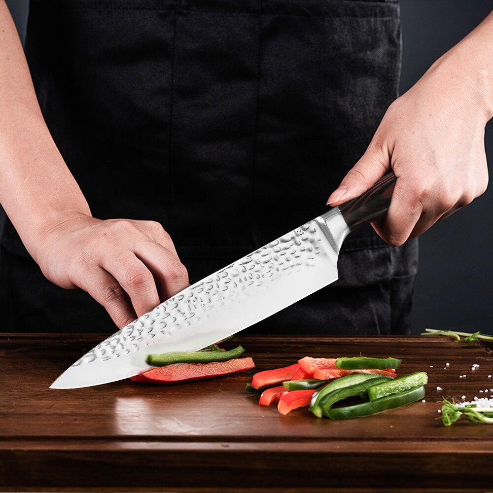 XYj 4 Pcs Forged Kitchen Knives Set 7cr17 Stainless Steel Blade Color Wood Handle Nakiri Cleaver Chef Knife Sheath Cover