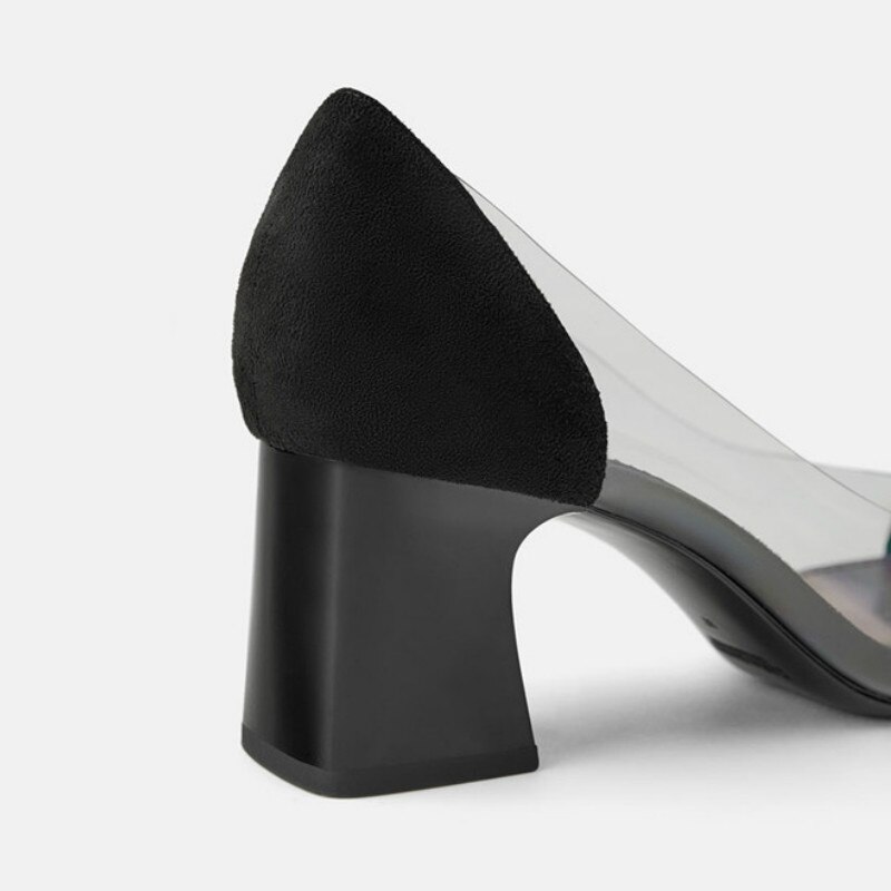 LTARTA buty damskie szpiczasty nosek szwy przezroczyste gumowe szpilki buty nowe niskie usta czarne zamszowe buty na obcasie FCH