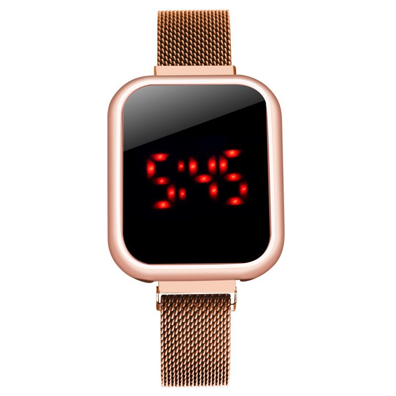 Women Magnet Watchband Wristwatch Touch Screen LED Digital Sports Watch Women Electronic Watches: rose gold