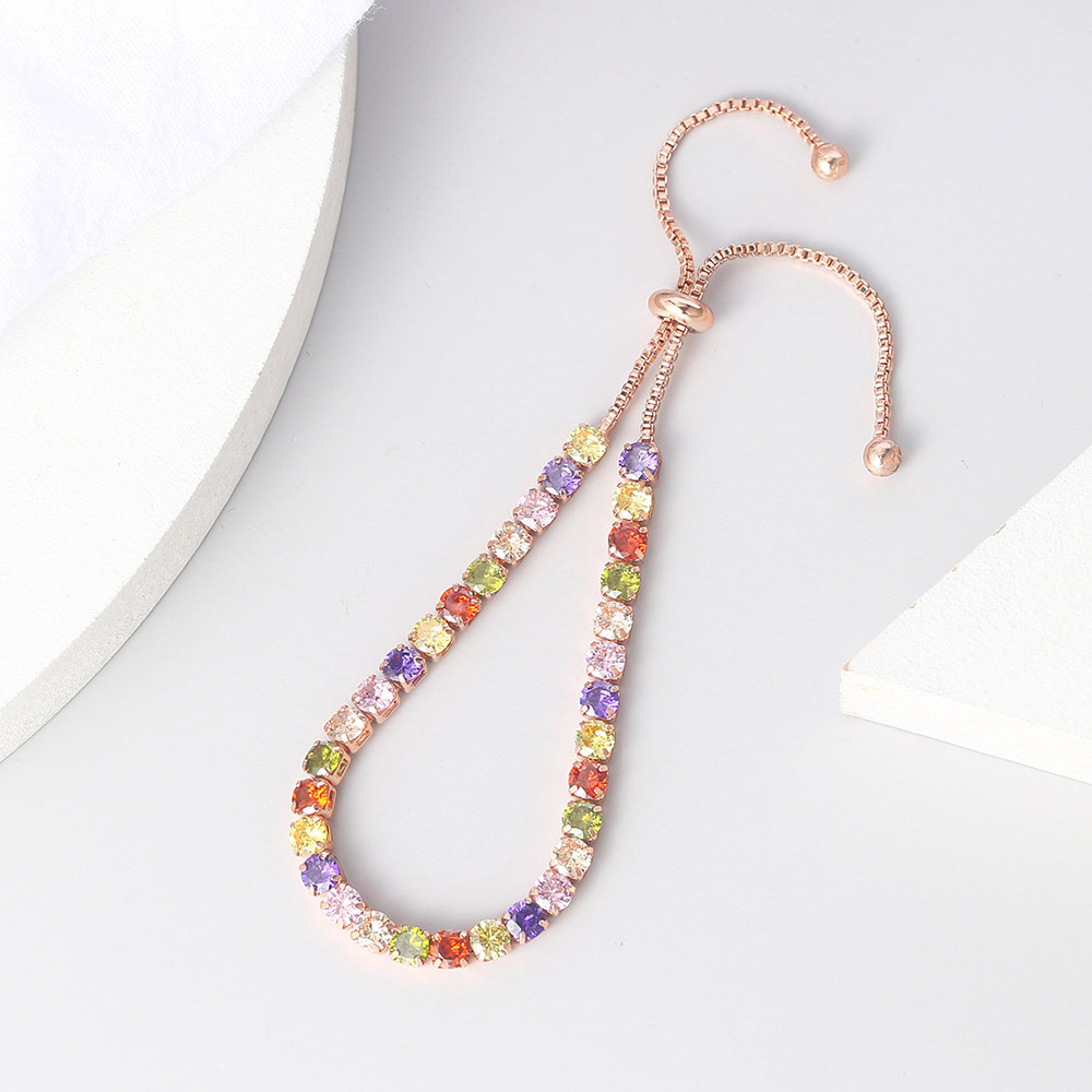 Verstelbare Tennis Armband Voor Vrouwen Christmas 4*4Mm Regenboog Zirkoon Rose Goud Kleur Vrouwen Armband Sieraden h056