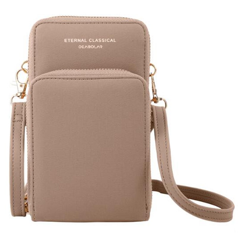 Kvinders ensfarvet tegnebog lille diagonal taske multifunktionsopbevaring mobiltelefon lang koblingstaske pung kvinde