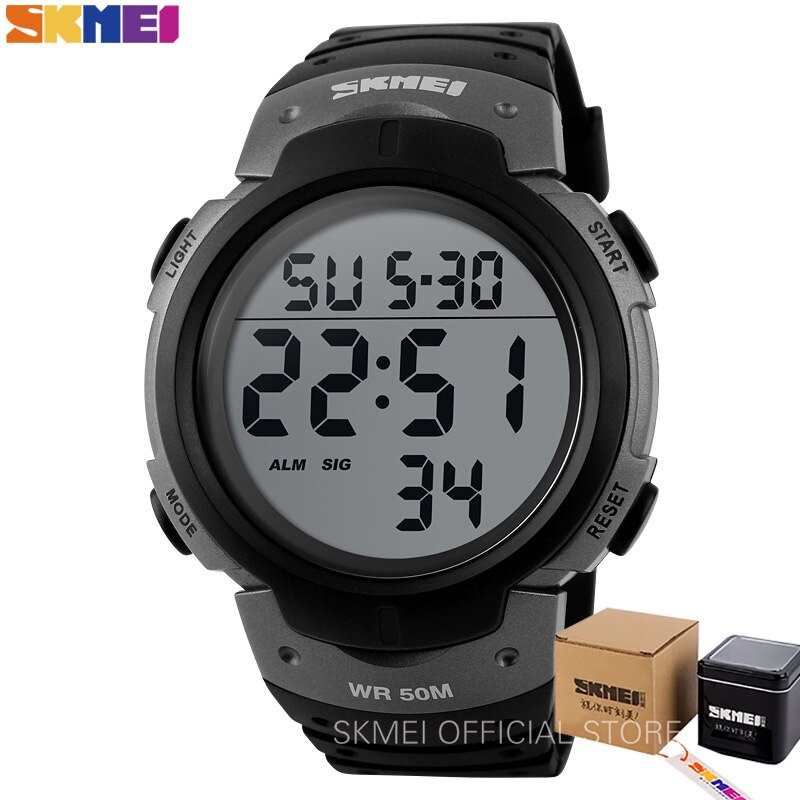 Skmei utendørs sportsklokke herre stor urskive enkle klokker kalender pu stropp 5 bar vanntett digital klokke reloj hombre 1068: titan med boks