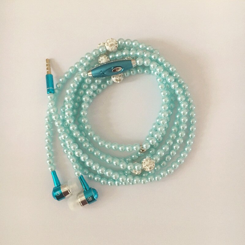 Pearl Necklace Earphone In-Ear Pink Rhinestone Necklace Jewelry Beads Earphones With Mic For Samsung Xiaomi Brithday Girls